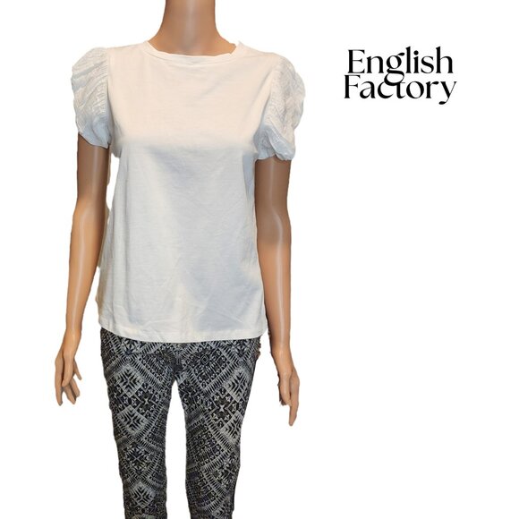 English Factory Puff Sleeve Shirt NWOT White Small - Picture 1 of 12